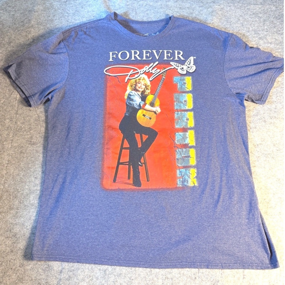 Dolly Parton Forever Dolly Graphic T-Shirt Blue Heather XL Country Butterfly
